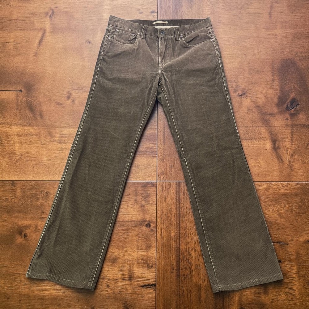 LL Bean Mens Corduroy Pants 34x34 Standard Fit Olive Brown Cotton 291778